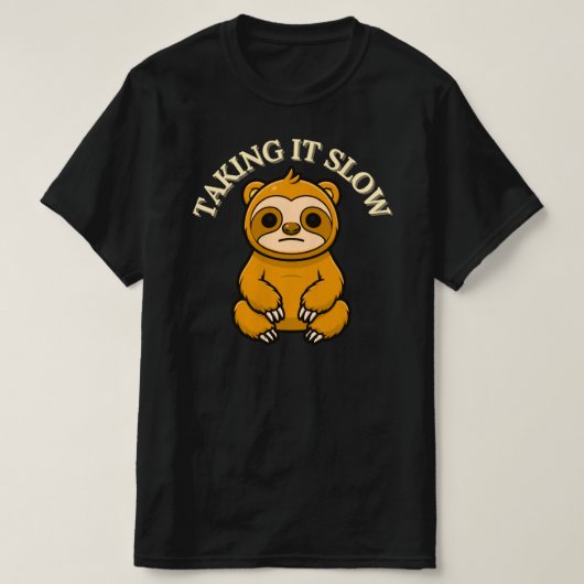 スローペースな生活を楽しむナマケモノのゆるキャラ Tシャツ (デザイン正面)