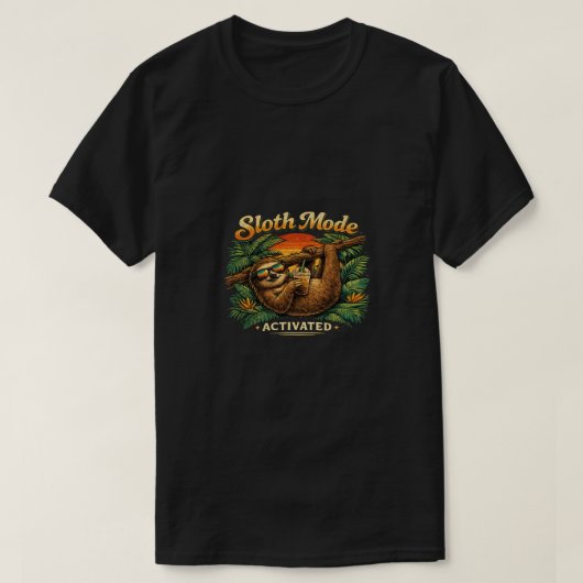 スローモード発動 面白いナマケモノTシャツTシャツ Tシャツ (デザイン正面)