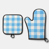 スローライフな夏の空のチェック柄 鍋つかみ&鍋敷きセット (正面)