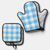 スローライフな夏の空のチェック柄 鍋つかみ&鍋敷きセット (正面/裏面)