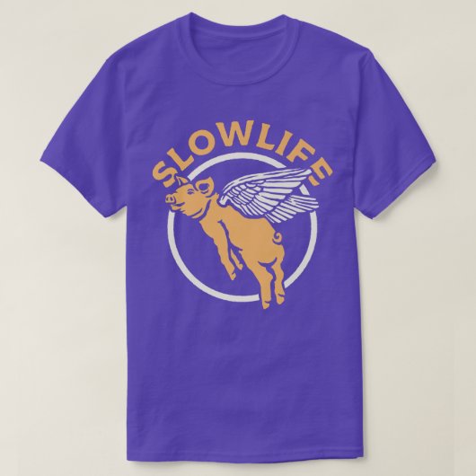 スローライフ飛んでいるピグプレミアム Tシャツ (デザイン正面)
