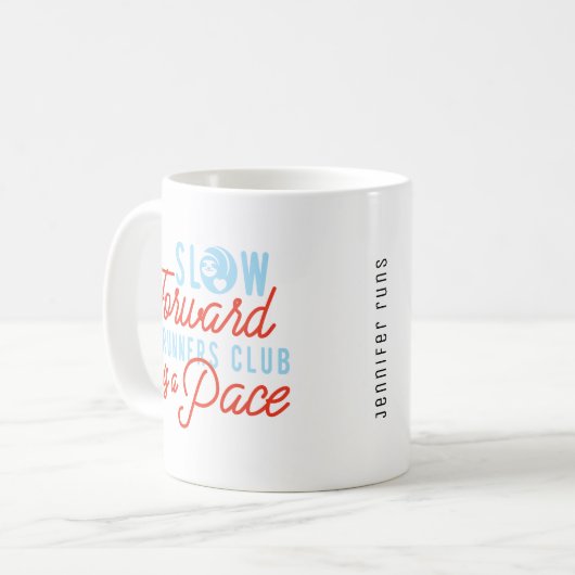 スローランナーズクラブおもしろい引用文ブルーオレンジ文字 コーヒーマグカップ (正面左)