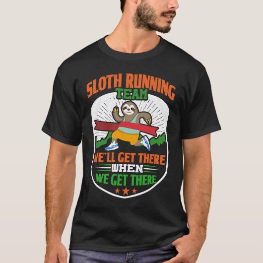 スローランニングチーム 面白いナマケモノ Tシャツ (正面)