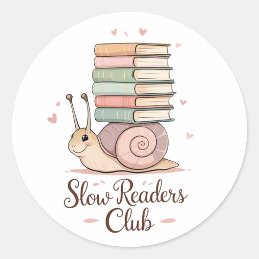 スローリーダクラブ – かわいい本カタツムリのシール ラウンドシール (正面)