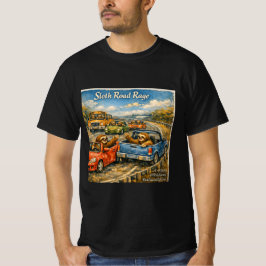 スローロード・レイジ ロックウェル風水彩画の車 Tシャツ