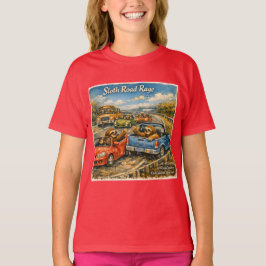 スローロード・レイジ ロックウェル風水彩画の車 Tシャツ