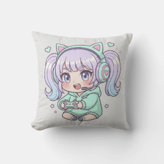 スロー枕 - 熱中ちびゲーマーガール アウトドアクッション