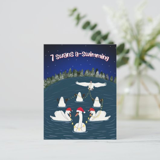 スワおもしろいンズが12のクリスマスの日を泳ぐ シーズンポストカード (スタンド正面)