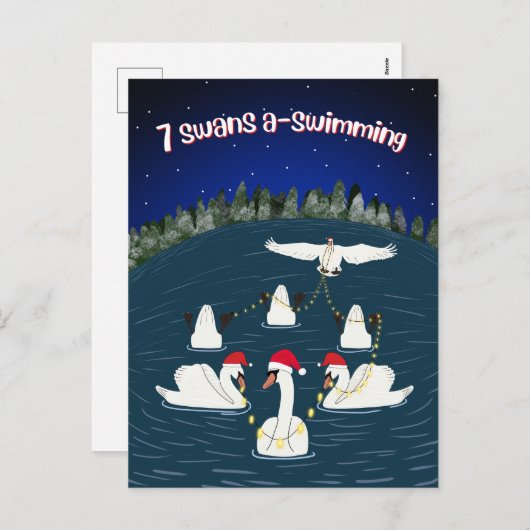 スワおもしろいンズが12のクリスマスの日を泳ぐ シーズンポストカード (正面/裏面)