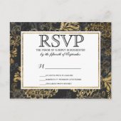 スワエレガントンキーフェイク金ゴールド、ブラック、グレーフローラ インビテーションポストカード (正面)