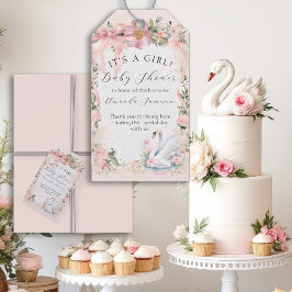 スワエレガントンズピンクリボンフローラベビーガールシャワー ギフトタグ