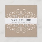 スワエレガントースタイリッシュルアールヌーボーエコクラフトホワイト スクエア名刺 (正面)