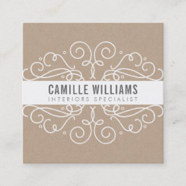 スワエレガントースタイリッシュルアールヌーボーエコクラフトホワイト スクエア名刺