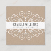 スワエレガントースタイリッシュルアールヌーボーエコクラフトホワイト スクエア名刺 (正面)