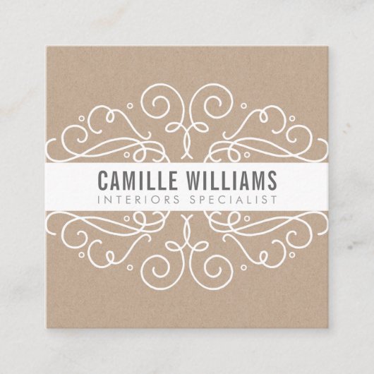 スワエレガントースタイリッシュルアールヌーボーエコクラフトホワイト スクエア名刺 (正面)