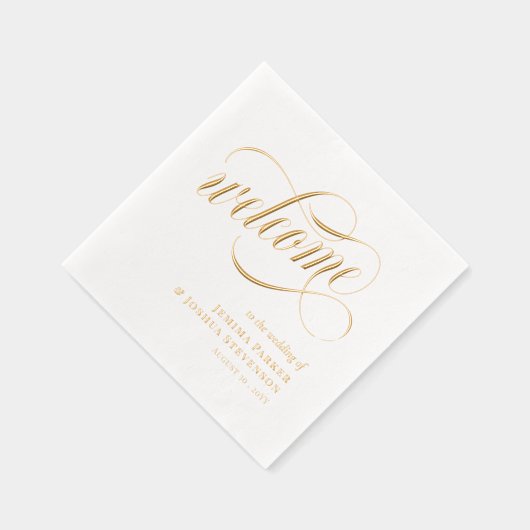 スワエレガントールの歓迎結婚金ゴールドを使用したスクリプト 箔ナプキン (右)