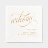 スワエレガントールの歓迎結婚金ゴールドを使用したスクリプト 箔ナプキン (正面)