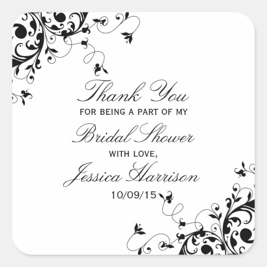 スワエレガントールズブラック&ホワイトブライダルシャワー スクエアシール (正面)