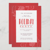 スワエレガントールズモダンレッドホリデーパーティー 招待状 (正面/裏面)
