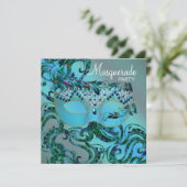 スワエレガントールティール(緑がかった色)ブルーマスカレードパーティー 招待状 (スタンド正面)