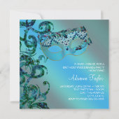 スワエレガントールティール(緑がかった色)ブルーマスカレードパーティー 招待状 (裏面)