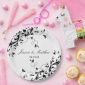 スワエレガントール黒と白結婚の ペーパープレート (パーティー)