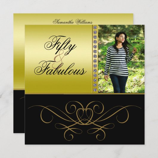 スワエレガントール&ダイヤモンド素晴らしい50写真女性 招待状 (正面/裏面)