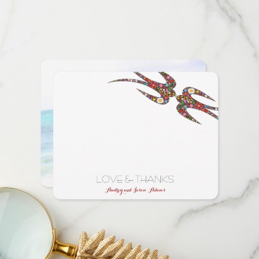 スワキスをするローズ・春の花結婚ズ・シックの写真 サンキューカード (正面/裏面インサイチュ)