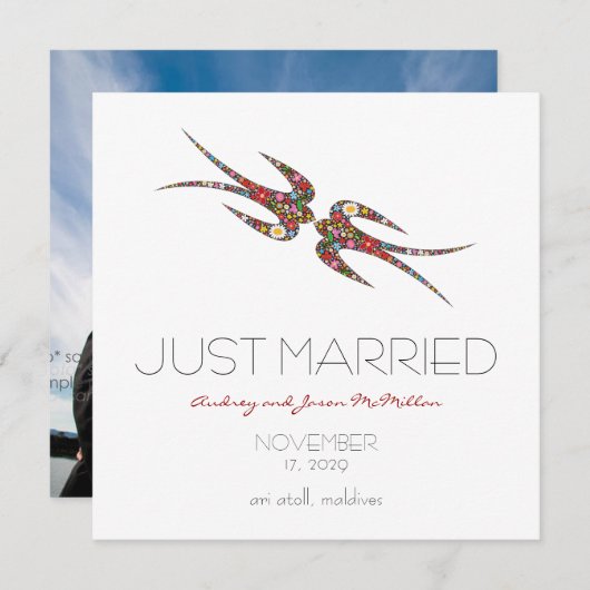 スワキスをするローズ&春の花結婚写真 案内状 (正面/裏面)