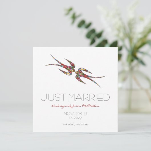 スワキスをするローズ&春の花結婚写真 案内状 (スタンド正面)