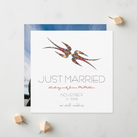 スワキスをするローズ&春の花結婚写真 案内状 (正面/裏面インサイチュ)