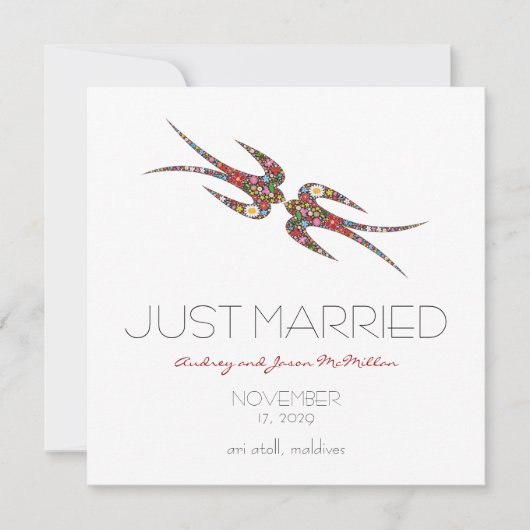 スワキスをするローズ&春の花結婚写真 案内状 (正面)