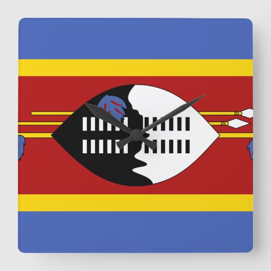 スワジランド国旗 スクエア壁時計 (正面)