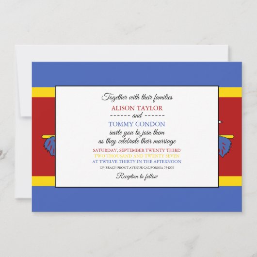 スワジ国旗、エスワティーニ結婚の国旗 招待状 (正面)