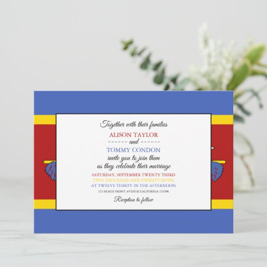 スワジ国旗、エスワティーニ結婚の国旗 招待状 (スタンド正面)