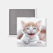 スワッシュの付いたペットの猫の写真の名前 マグネット (正面/裏面)