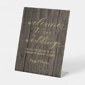 スワッシュフォント書道ウッド&金ゴールドウェルカム結婚ズ 台座サイン (正面)