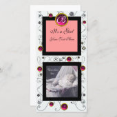 スワファンシーールベビーガールモノグラム、ルビーホワイト 案内状 (正面/裏面)