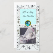 スワファンシーール男の赤ちゃんモノグラム、アクアマリンホワイト 案内状 (正面/裏面)