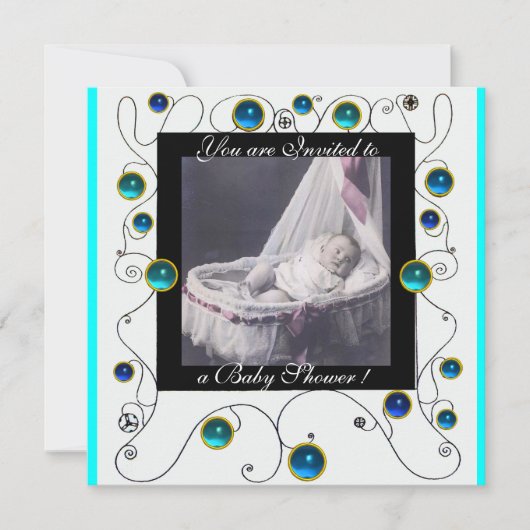 スワファンシーール赤ちゃんシャワーモノグラム、写真テンプレート 招待状 (正面)