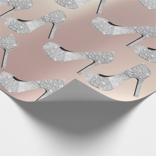 スワロフスキー結晶ダイヤモンドハイヒールシューズパール ラッピングペーパー (角)