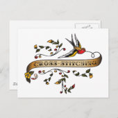 スワローとクロステッチング付きスクロール ポストカード (正面/裏面)