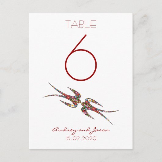 スワローズキスをする春の花シックなテーブル番号 ポストカード (正面)