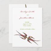 スワローズキスをする春の花シック日付を保存 案内ポストカード (正面/裏面)