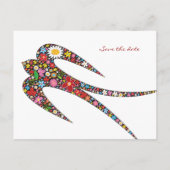 スワローズキスをする春の花シック日付を保存 案内ポストカード (裏面)