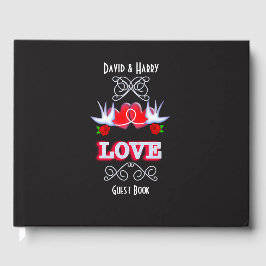 スワローズハートバラレッドブラックパーソナライズされた ゲストブック
