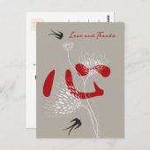 スワローズ花中国のとハート結婚の感謝 ポストカード (正面/裏面)