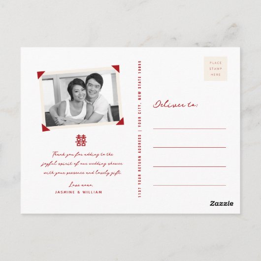 スワローズ花中国のとハート結婚の感謝 ポストカード (裏面)