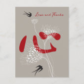 スワローズ花中国のとハート結婚の感謝 ポストカード (正面)