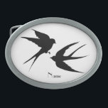 スワローバーズシルエットThunder_Cove 卵形バックル<br><div class="desc">Swallow Birdsのシルエットのコーティングフライト、任意の背景色であなたの名前に変更してパーソナライズ</div>